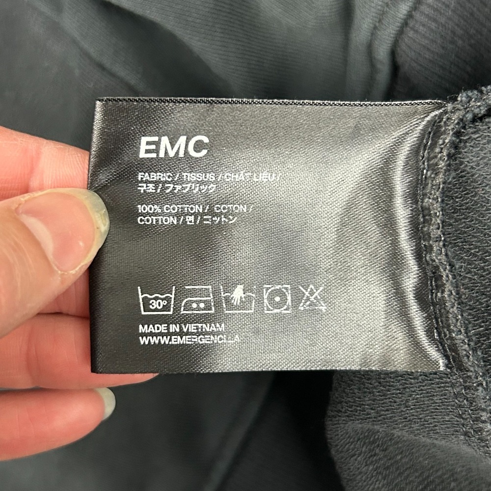 Emergenci Cropped Hoodie Women’s M Black Cotton Pocket Pullover Logo Graphic - Picture 7 of 14